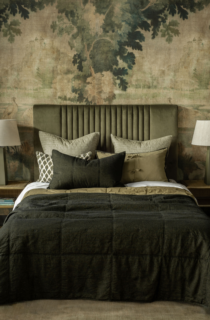 Bianca Lorenne Noma Midnight Moss Bedspread | Luxury Linen Bedspread NZ image 0